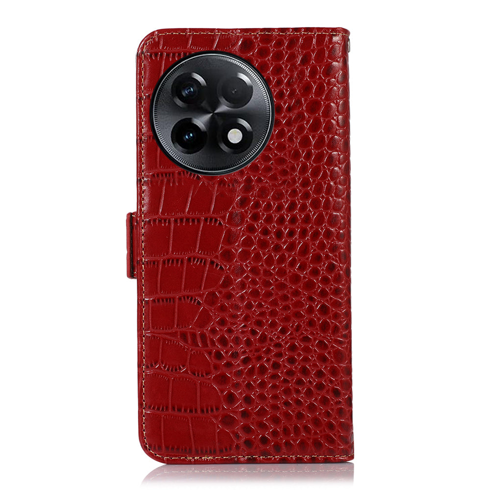 RFID Blocking Phone Case for OnePlus Ace 2 5G / 11R 5G Genuine Cowhide Leather Phone Stand Wallet Cover - Red