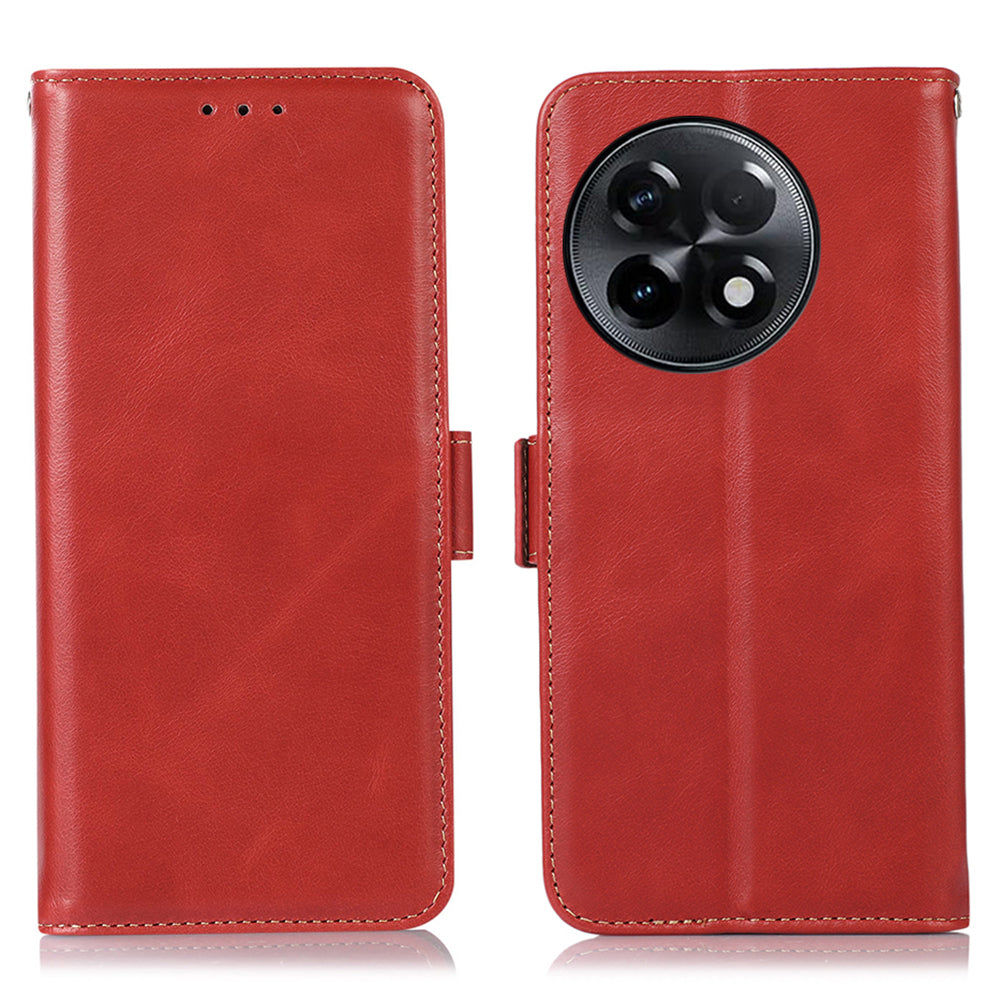 For OnePlus Ace 2 5G / 11R 5G RFID Blocking Phone Cover Stand Wallet Genuine Cowhide Leather Case - Red