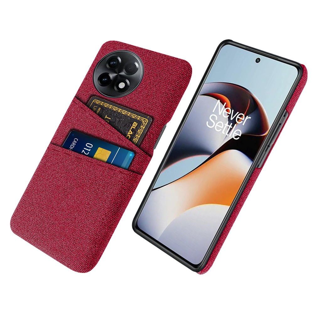For OnePlus Ace 2 5G / 11R 5G Cloth Texture Phone Back Cover Cellphone Protective Case with 2 Card Slots - Red