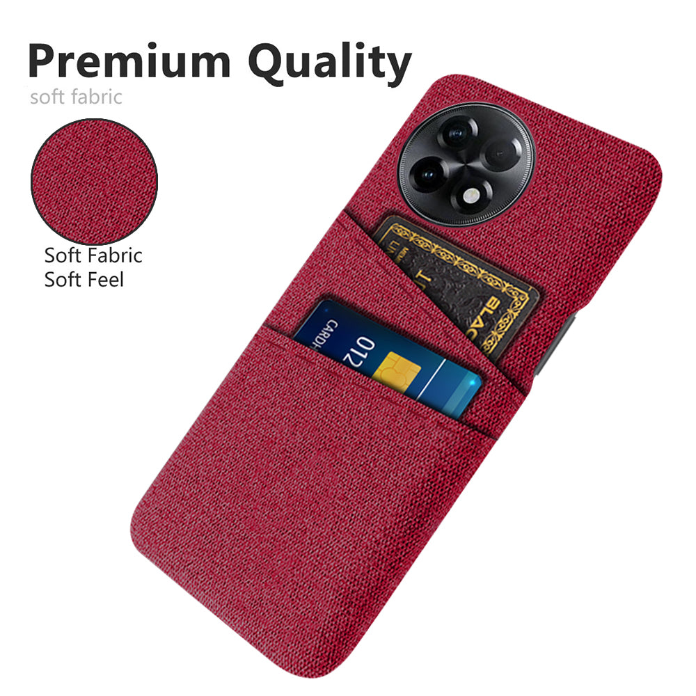 For OnePlus Ace 2 5G / 11R 5G Cloth Texture Phone Back Cover Cellphone Protective Case with 2 Card Slots - Red