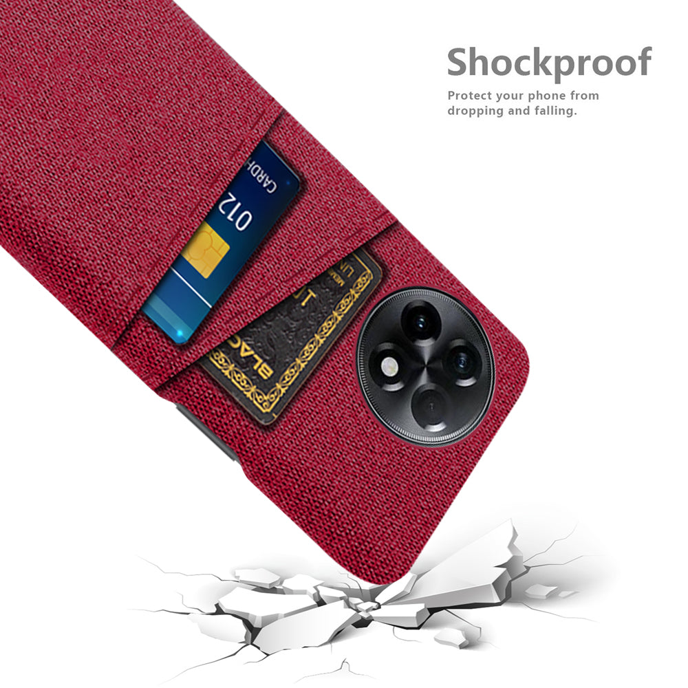 For OnePlus Ace 2 5G / 11R 5G Cloth Texture Phone Back Cover Cellphone Protective Case with 2 Card Slots - Red