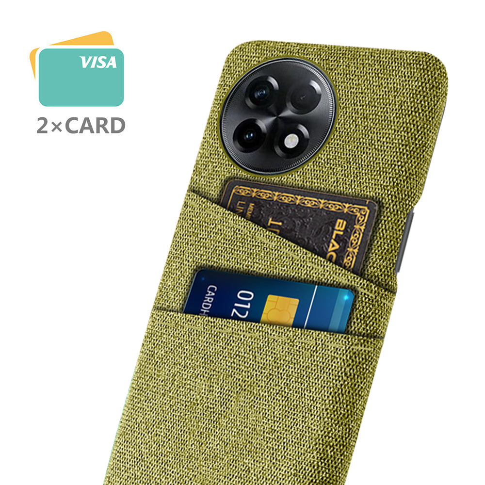 For OnePlus Ace 2 5G / 11R 5G Cloth Texture Phone Back Cover Cellphone Protective Case with 2 Card Slots - Yellow