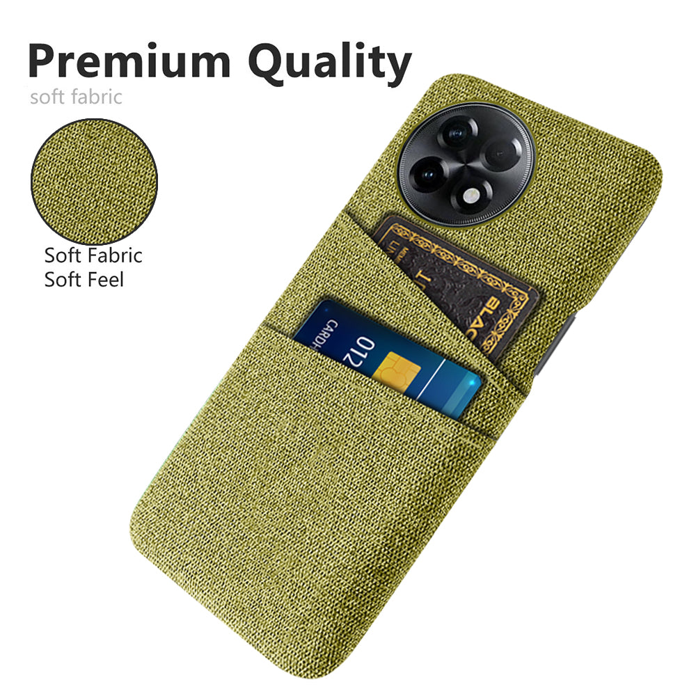 For OnePlus Ace 2 5G / 11R 5G Cloth Texture Phone Back Cover Cellphone Protective Case with 2 Card Slots - Yellow