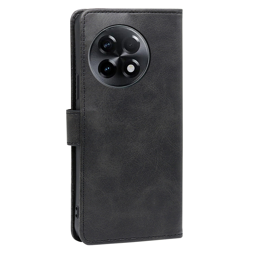 For OnePlus Ace 2 5G / 11R 5G Mobile Phone Cover Calf Texture PU Leather Wallet Stand Protective Case - Black