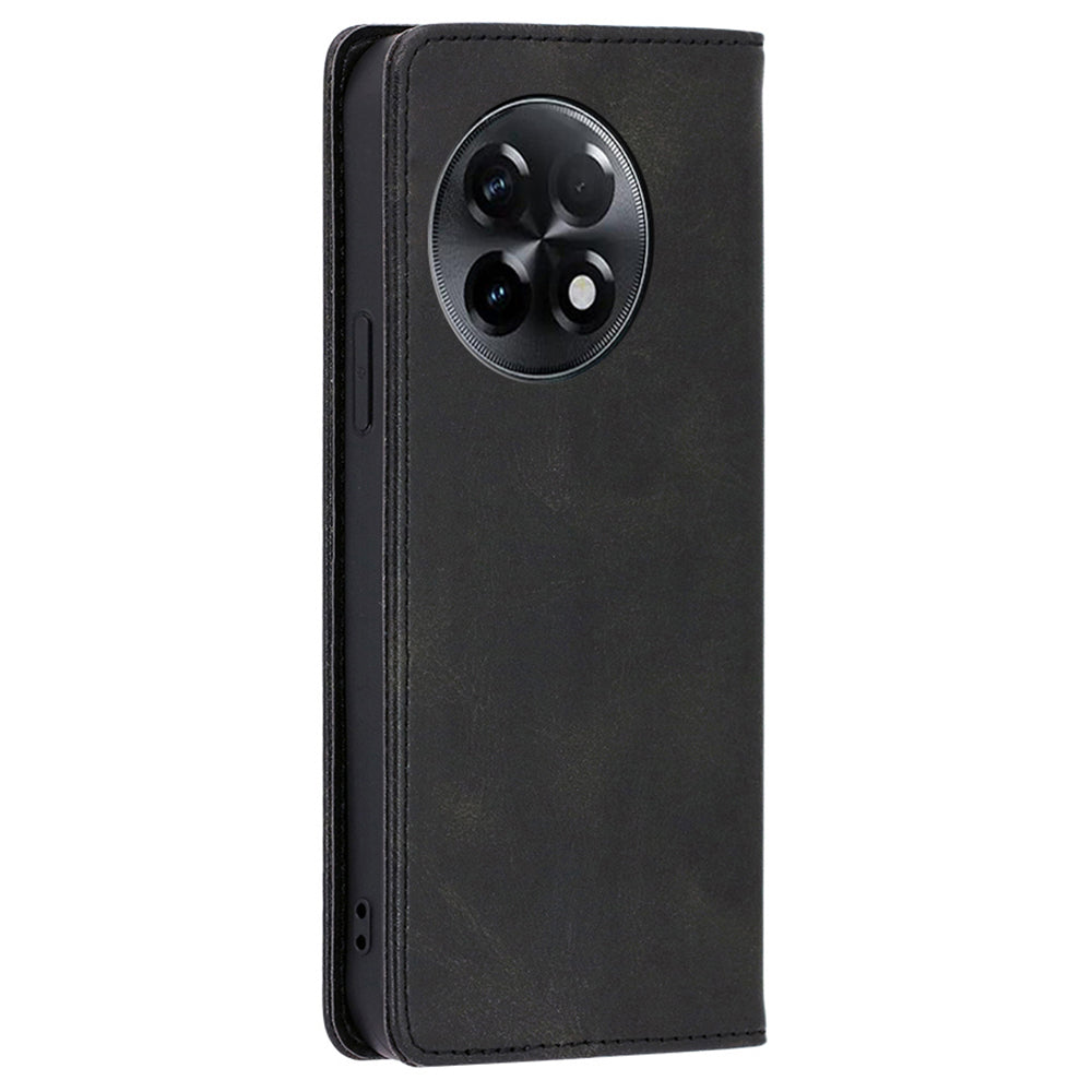 For OnePlus Ace 2 5G / 11R 5G Magnetic Auto-absorbed Leather Wallet Stand Phone Case Calf Texture Anti-drop Cover - Black