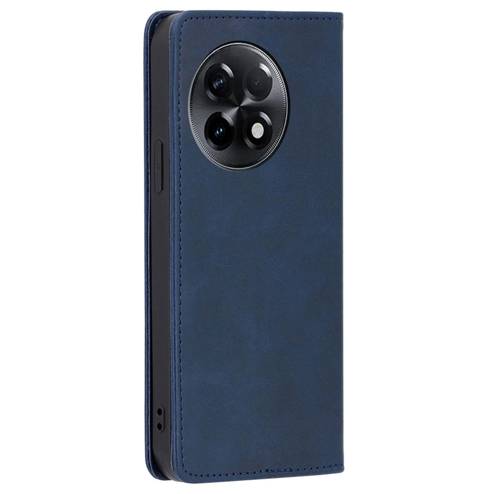 For OnePlus Ace 2 5G / 11R 5G Magnetic Auto-absorbed Leather Wallet Stand Phone Case Calf Texture Anti-drop Cover - Blue
