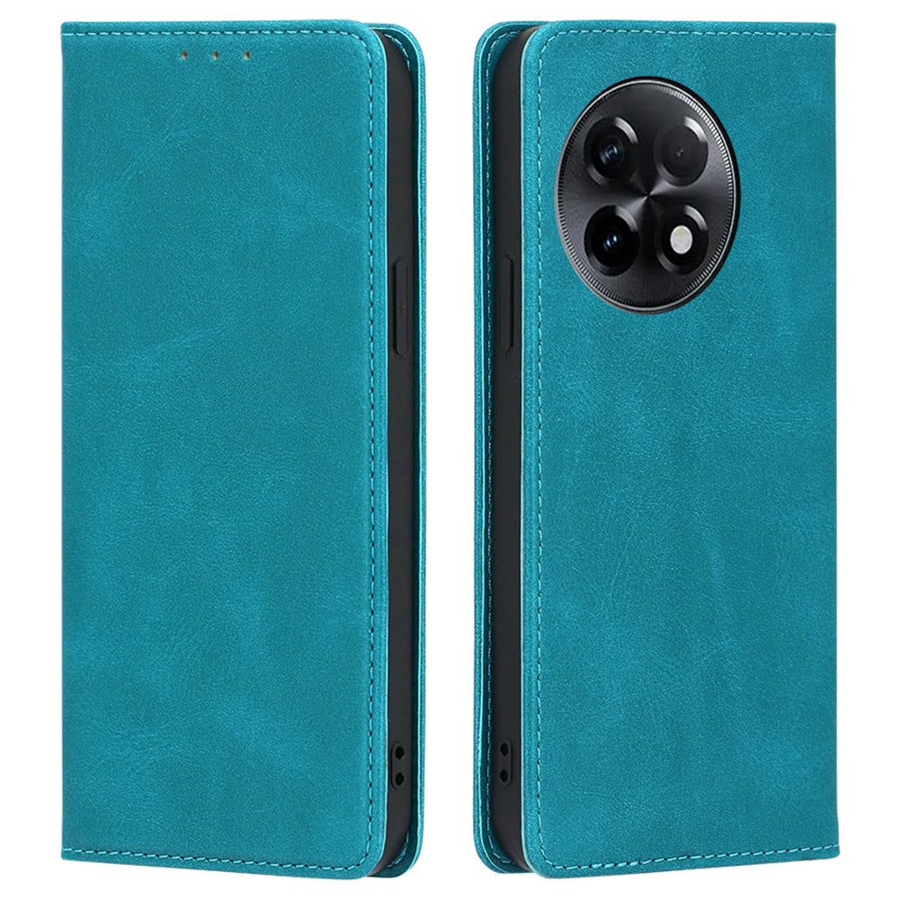 For OnePlus Ace 2 5G / 11R 5G Magnetic Auto-absorbed Leather Wallet Stand Phone Case Calf Texture Anti-drop Cover - Baby Blue
