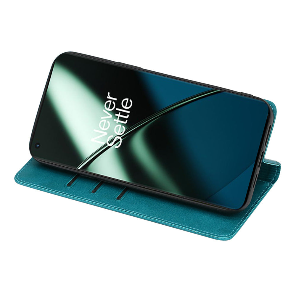 For OnePlus Ace 2 5G / 11R 5G Magnetic Auto-absorbed Leather Wallet Stand Phone Case Calf Texture Anti-drop Cover - Baby Blue