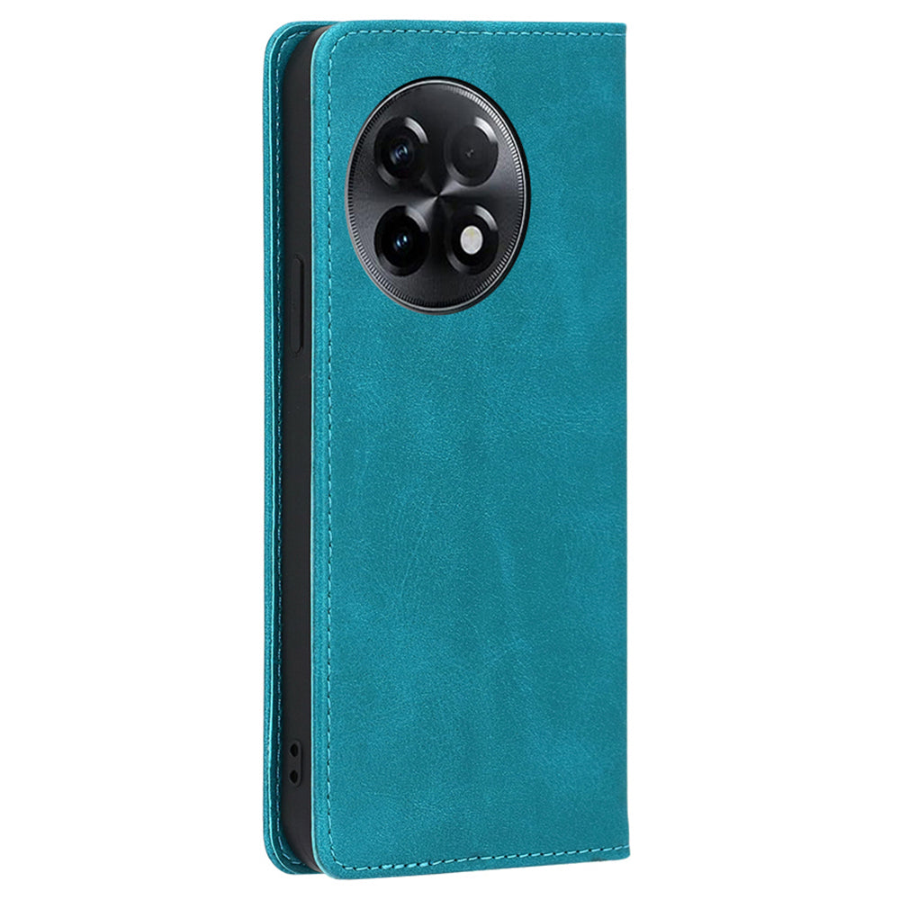 For OnePlus Ace 2 5G / 11R 5G Magnetic Auto-absorbed Leather Wallet Stand Phone Case Calf Texture Anti-drop Cover - Baby Blue