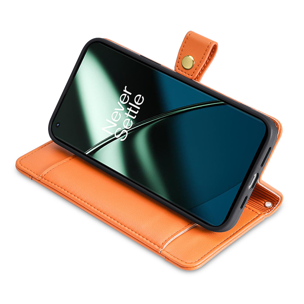 For OnePlus Ace 2 5G / 11R 5G Wallet Phone Case PU Leather Card Slots Zipper Pocket Stand Cover with Straps - Orange