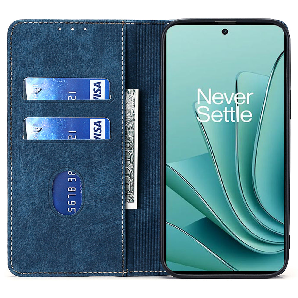 For OnePlus Ace 2 5G / 11R 5G RFID Blocking Leather Wallet Shockproof Cover Folding Stand Phone Case - Blue