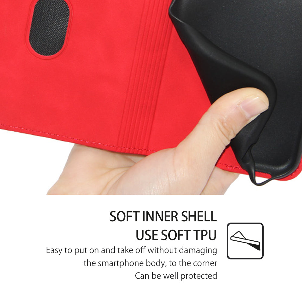 For OnePlus 11R 5G / Ace 2 5G Flip Case Card Holder PU Leather Skin-touch Phone Stand Cover - Red