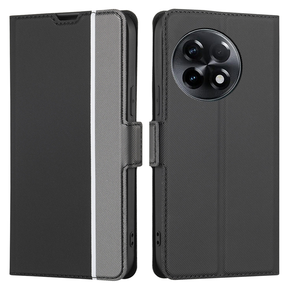 For OnePlus Ace 2 5G / 11R 5G Phone Case Card Slot Holder PU Leather Twill Texture Stand Cover - Black