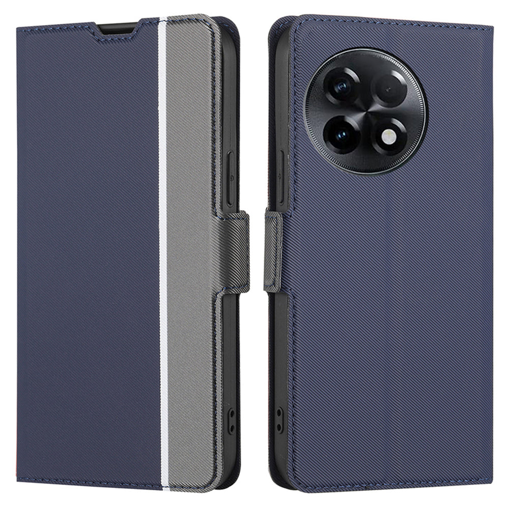 For OnePlus Ace 2 5G / 11R 5G Phone Case Card Slot Holder PU Leather Twill Texture Stand Cover - Blue