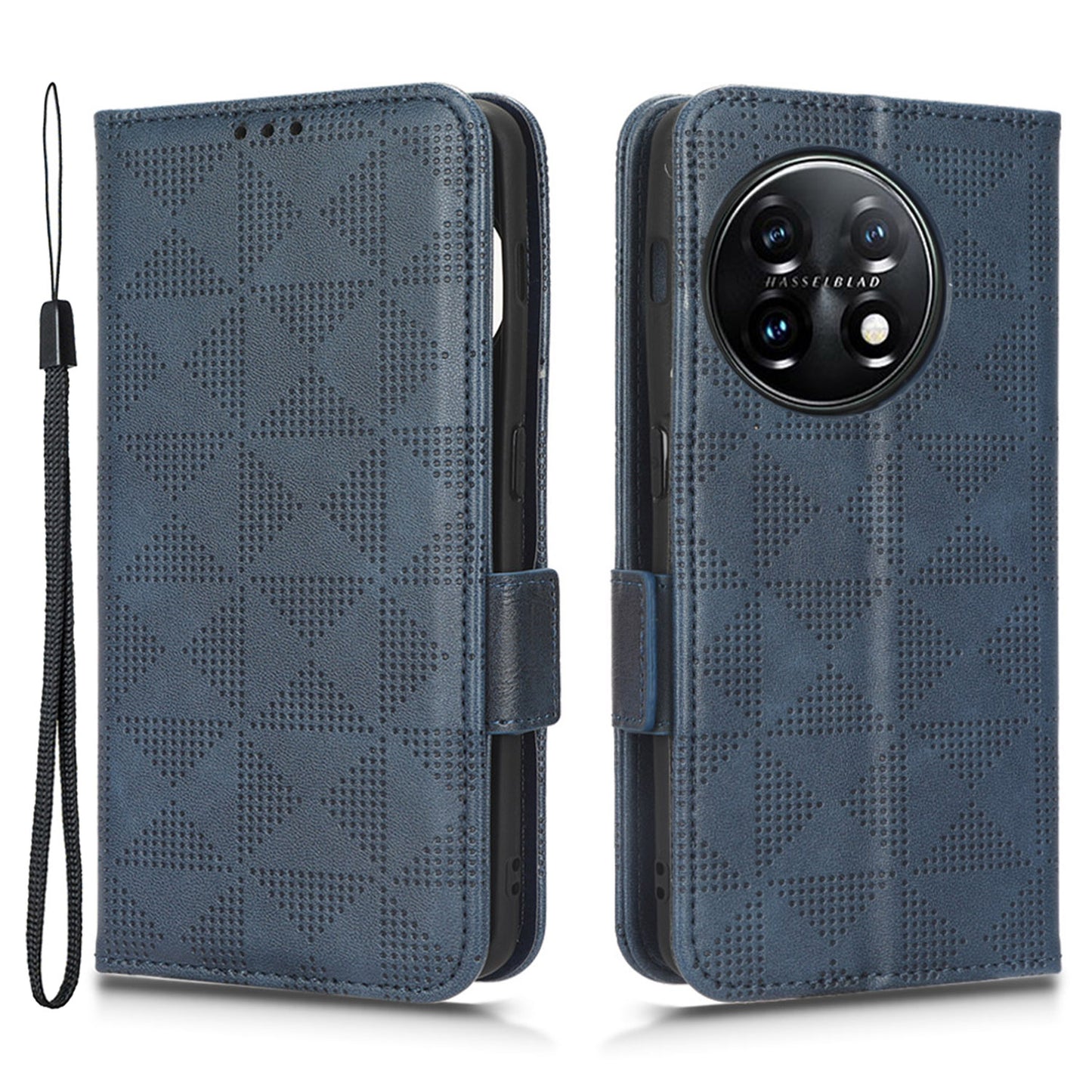 Flip Leather Phone Cover For OnePlus Ace 2 5G / 11R 5G , Wallet Stand Imprinted Triangle Pattern Phone Case - Blue