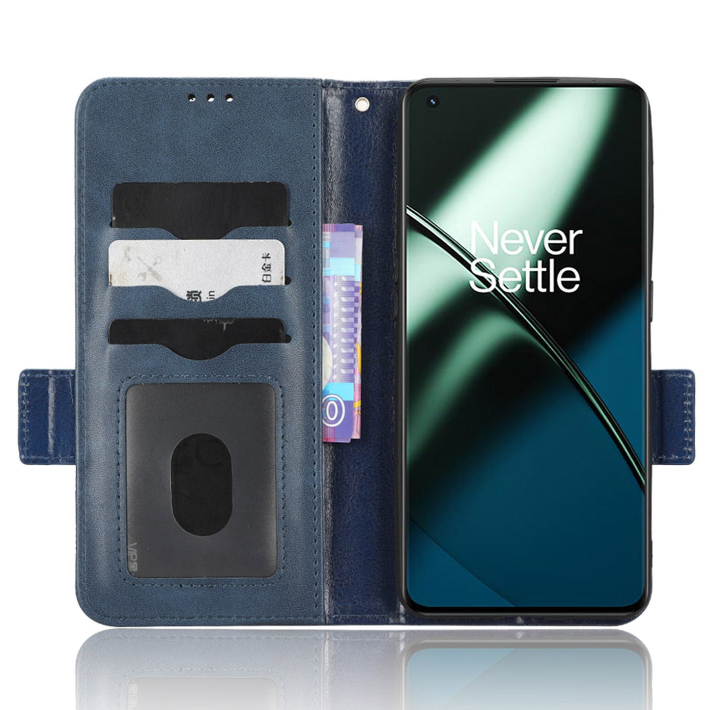 Flip Leather Phone Cover For OnePlus Ace 2 5G / 11R 5G , Wallet Stand Imprinted Triangle Pattern Phone Case - Blue