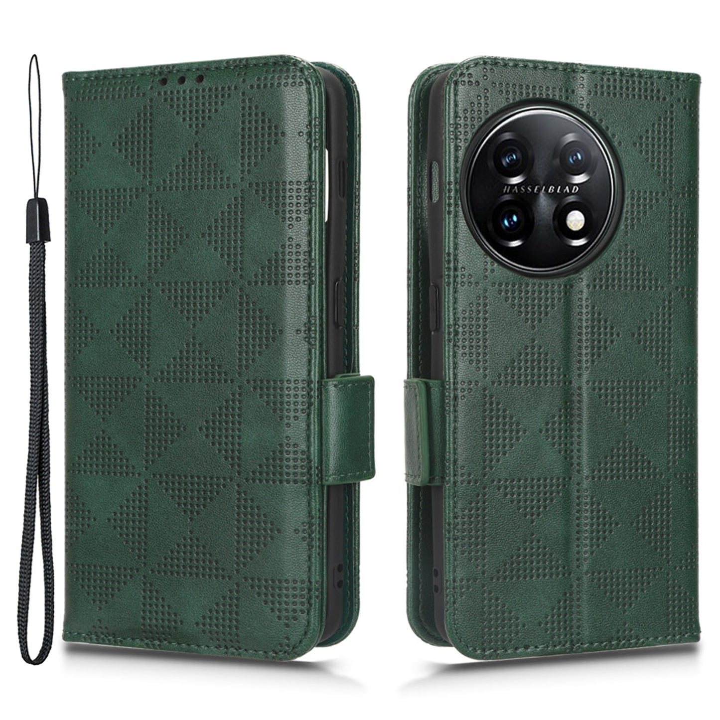 Flip Leather Phone Cover For OnePlus Ace 2 5G / 11R 5G , Wallet Stand Imprinted Triangle Pattern Phone Case - Green