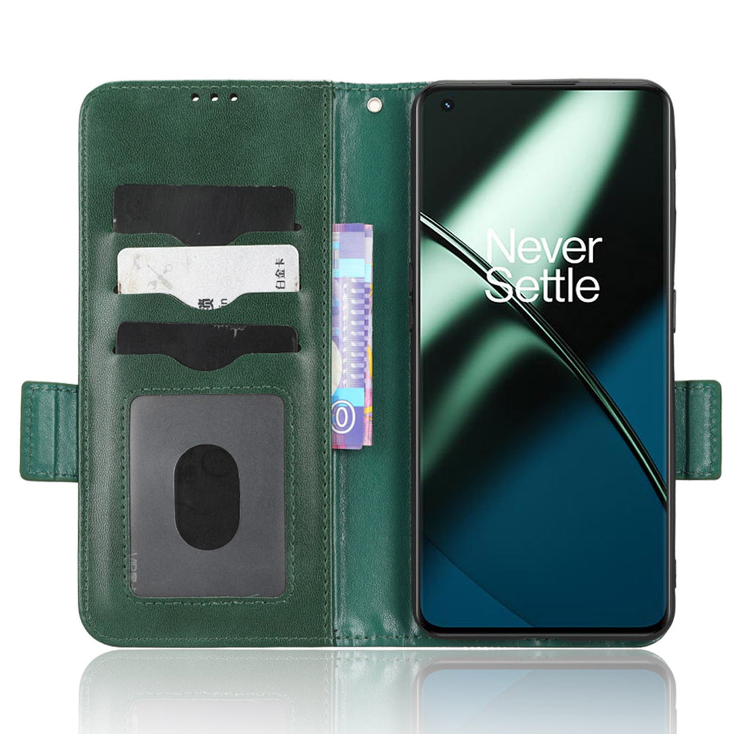 Flip Leather Phone Cover For OnePlus Ace 2 5G / 11R 5G , Wallet Stand Imprinted Triangle Pattern Phone Case - Green