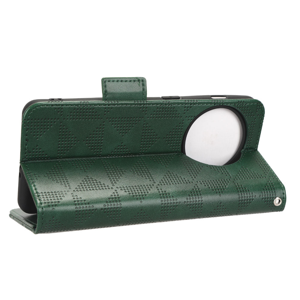 Flip Leather Phone Cover For OnePlus Ace 2 5G / 11R 5G , Wallet Stand Imprinted Triangle Pattern Phone Case - Green