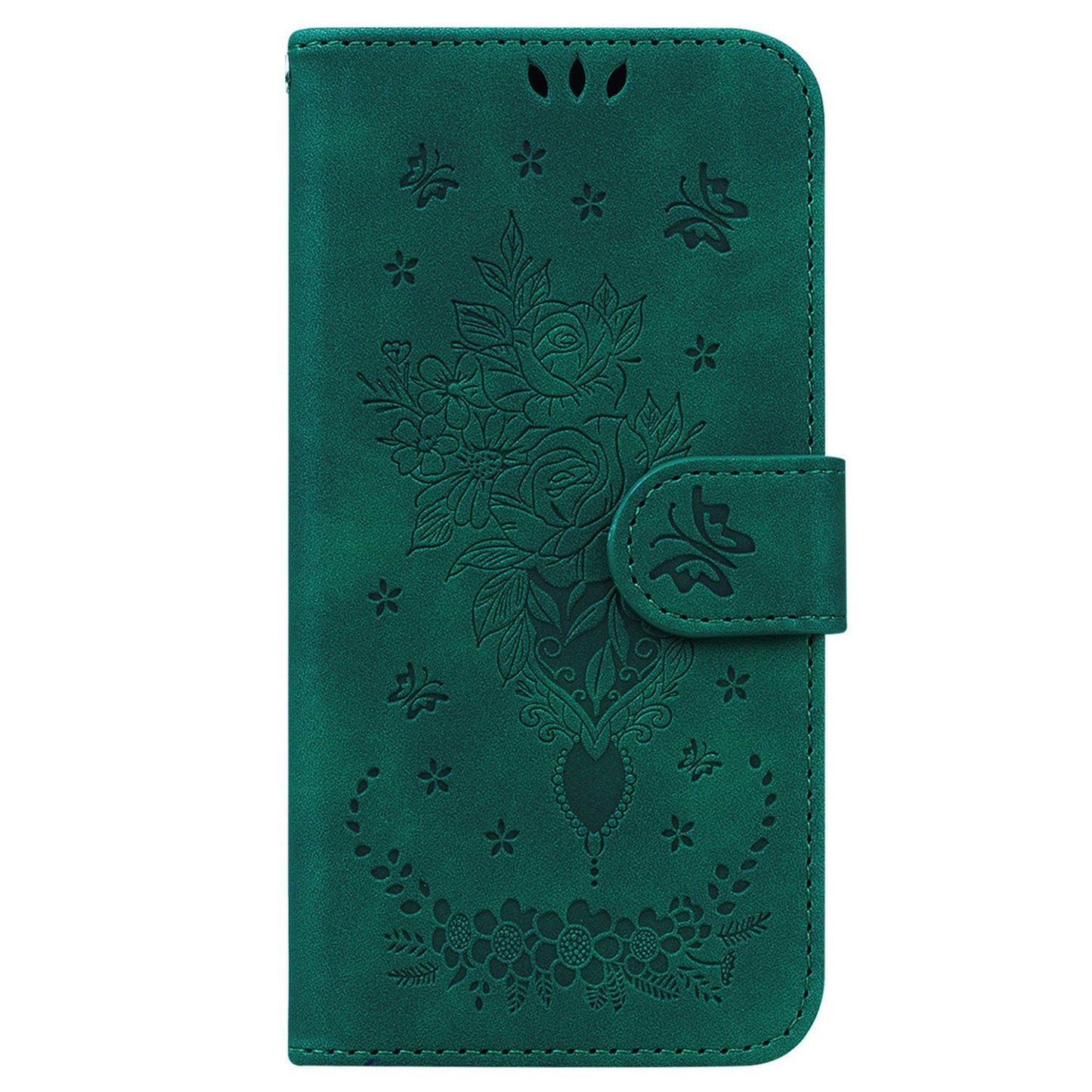 Phone Wallet Case for OnePlus 11 5G PU Leather Rose Butterfly Imprinted Stand Cell Phone Cover - Green