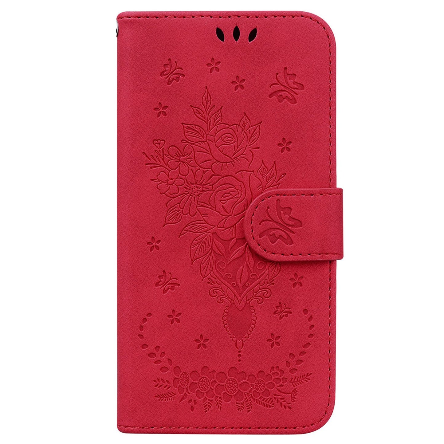 Phone Wallet Case for OnePlus 11 5G PU Leather Rose Butterfly Imprinted Stand Cell Phone Cover - Red
