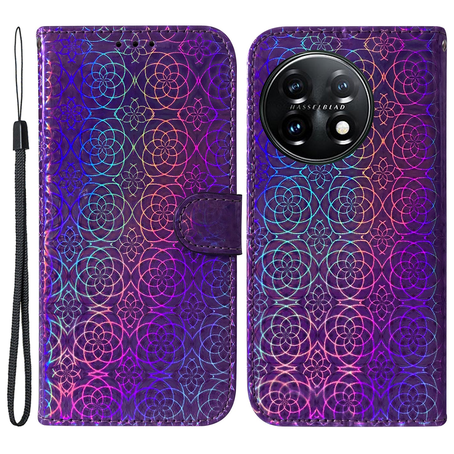 For OnePlus 11 5G Drop-proof Phone Case Dazzling Flower Pattern Wallet Stand PU Leather Phone Cover - Purple