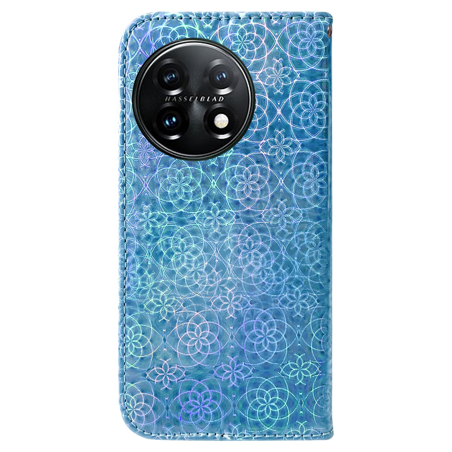 For OnePlus 11 5G Drop-proof Phone Case Dazzling Flower Pattern Wallet Stand PU Leather Phone Cover - Blue
