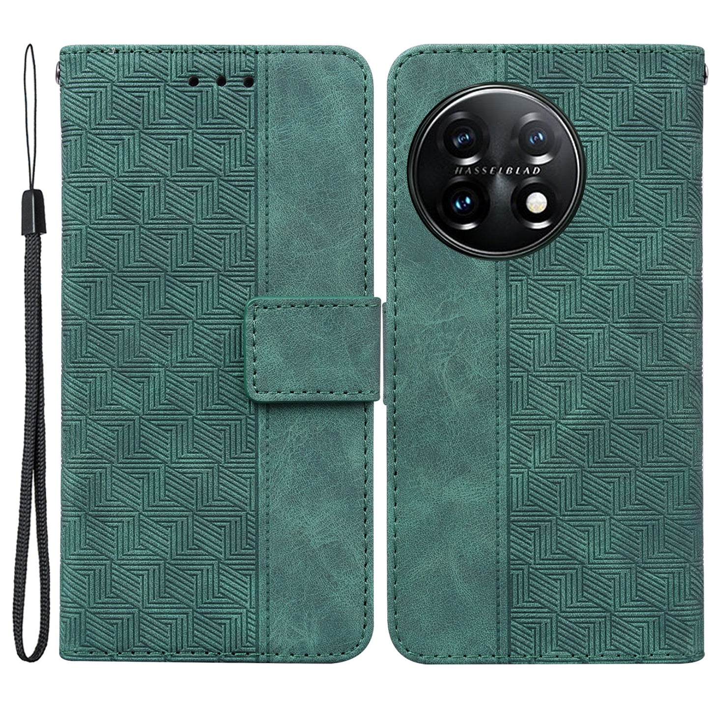 For OnePlus 11 5G Phone Wallet Case Stand Imprinted Leather Full Protection Cell Phone Cover - Green