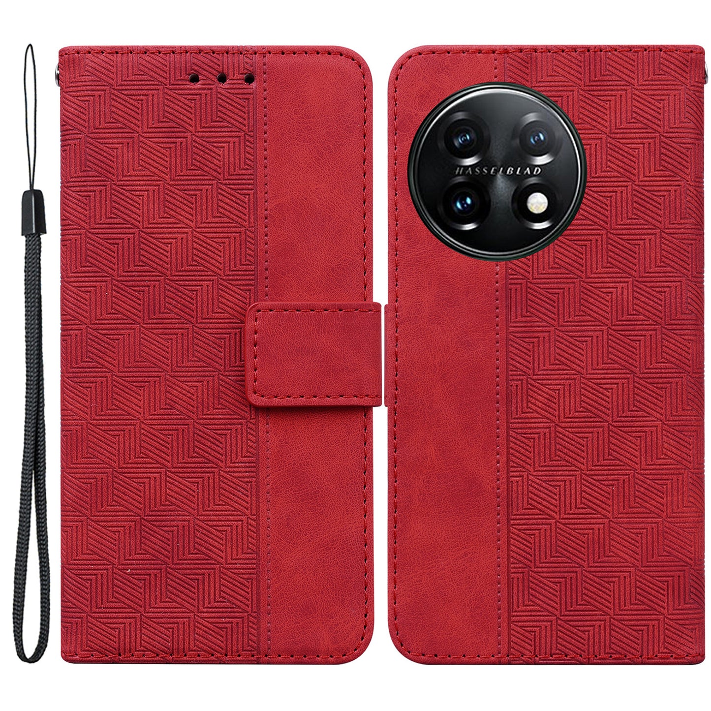 For OnePlus 11 5G Phone Wallet Case Stand Imprinted Leather Full Protection Cell Phone Cover - Red