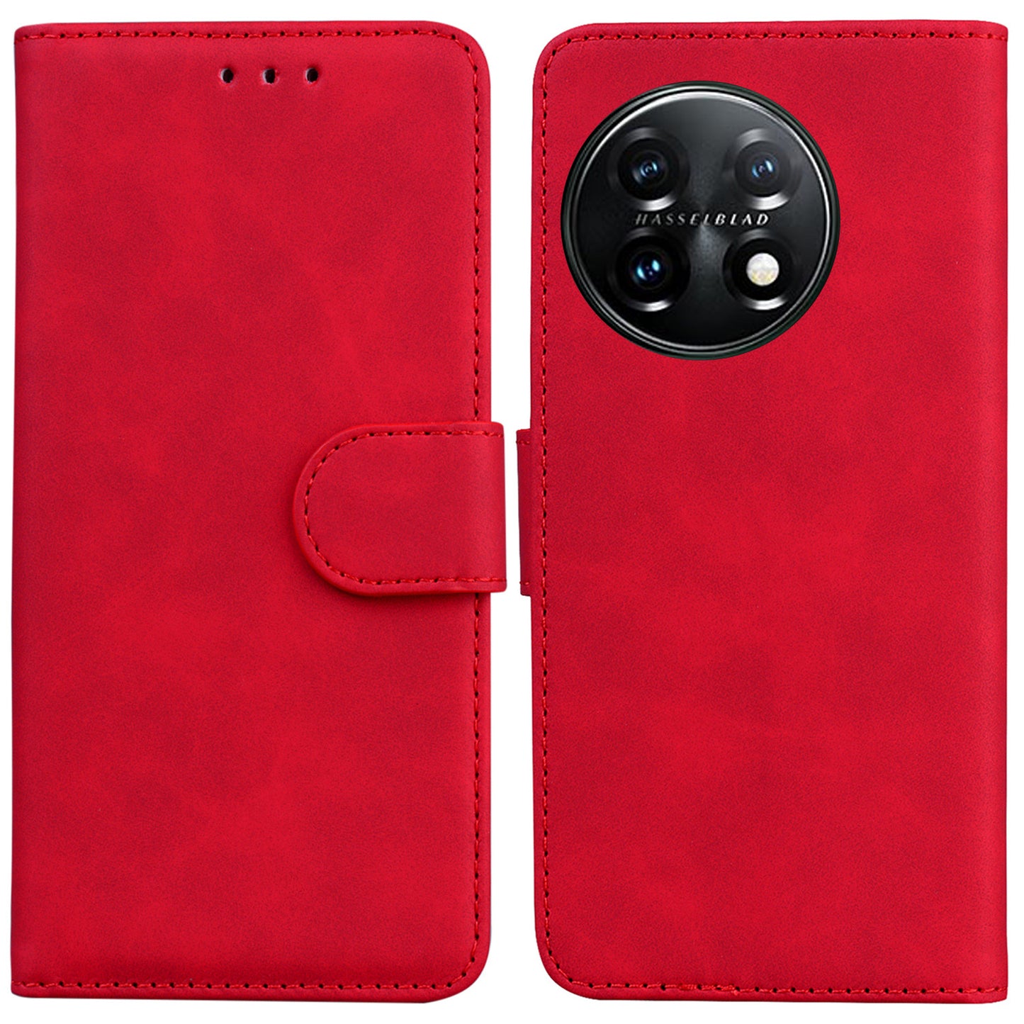 For OnePlus 11 5G Full Protection Phone Case PU Leather Smartphone Cover with Wallet Stand - Red