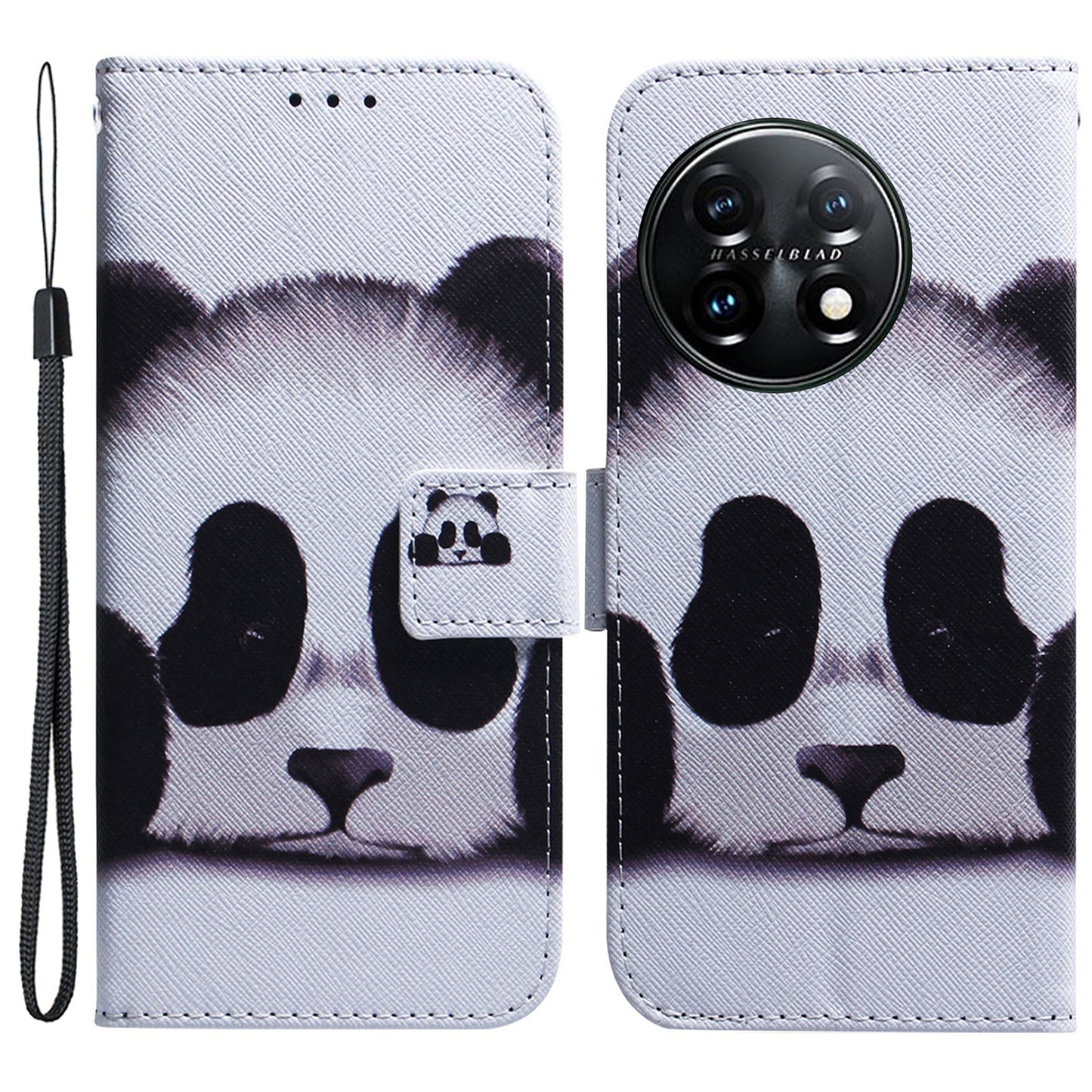 For OnePlus 11 5G Anti-fall PU Leather Phone Case Pattern Printing Stand Flip Wallet Cover with Strap - Panda