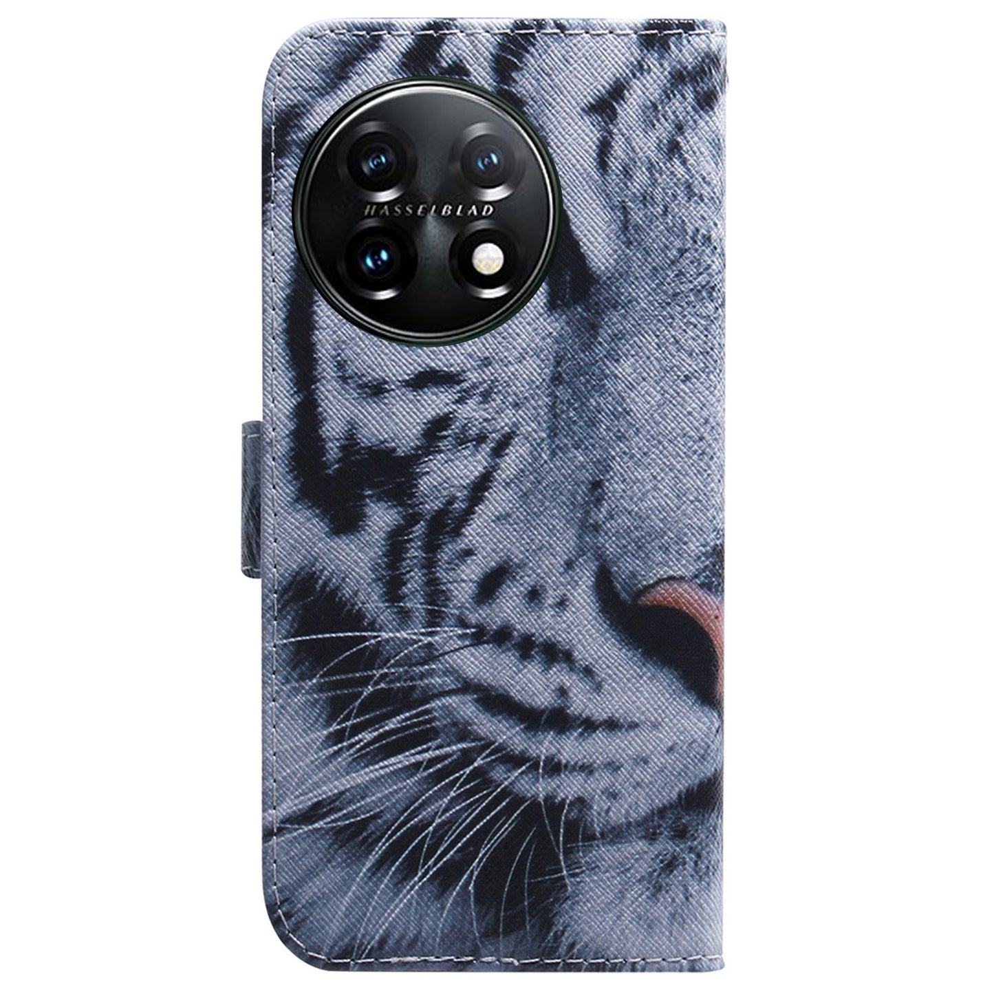 For OnePlus 11 5G Anti-fall PU Leather Phone Case Pattern Printing Stand Flip Wallet Cover with Strap - Tiger Head