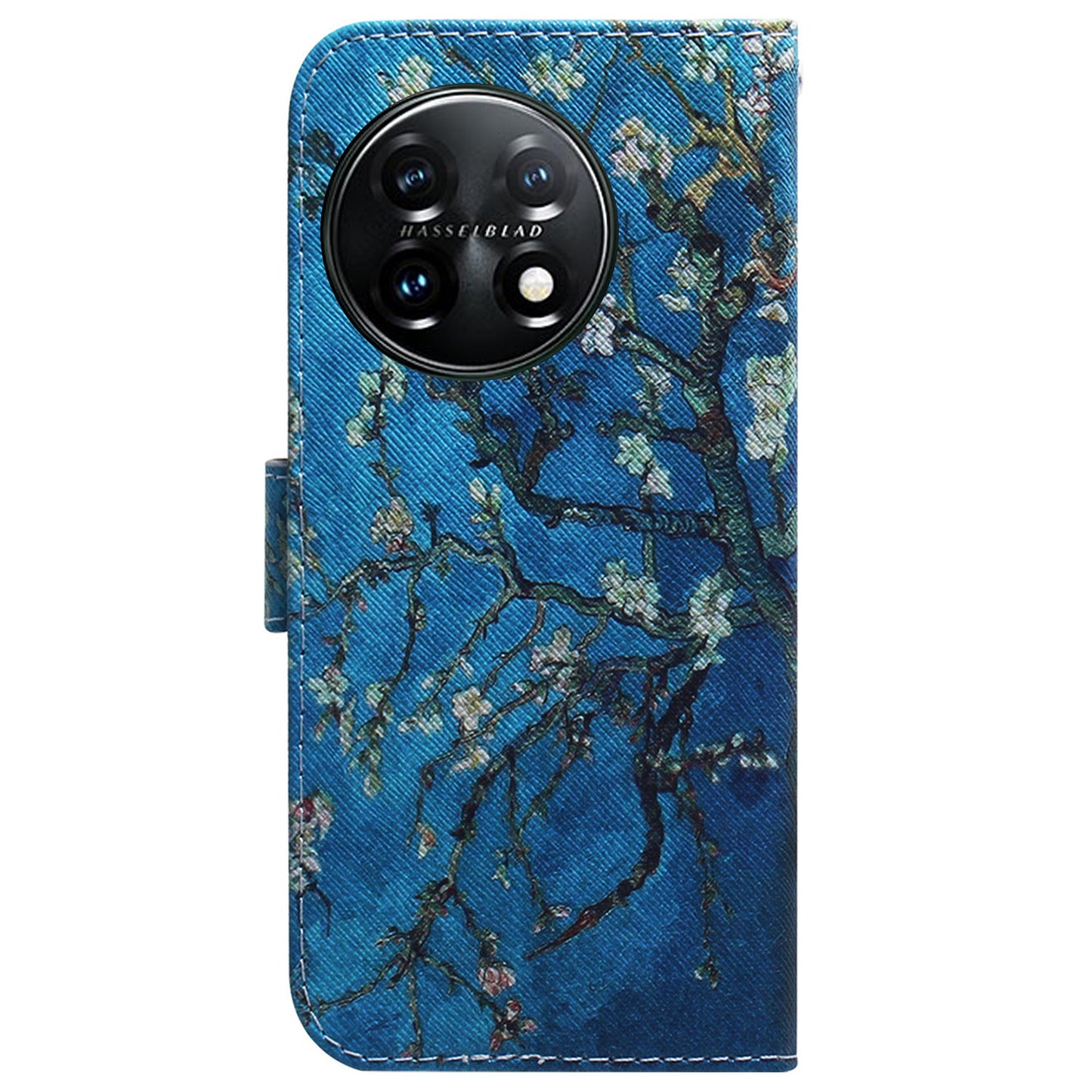 For OnePlus 11 5G Anti-fall PU Leather Phone Case Pattern Printing Stand Flip Wallet Cover with Strap - Apricot Flowers