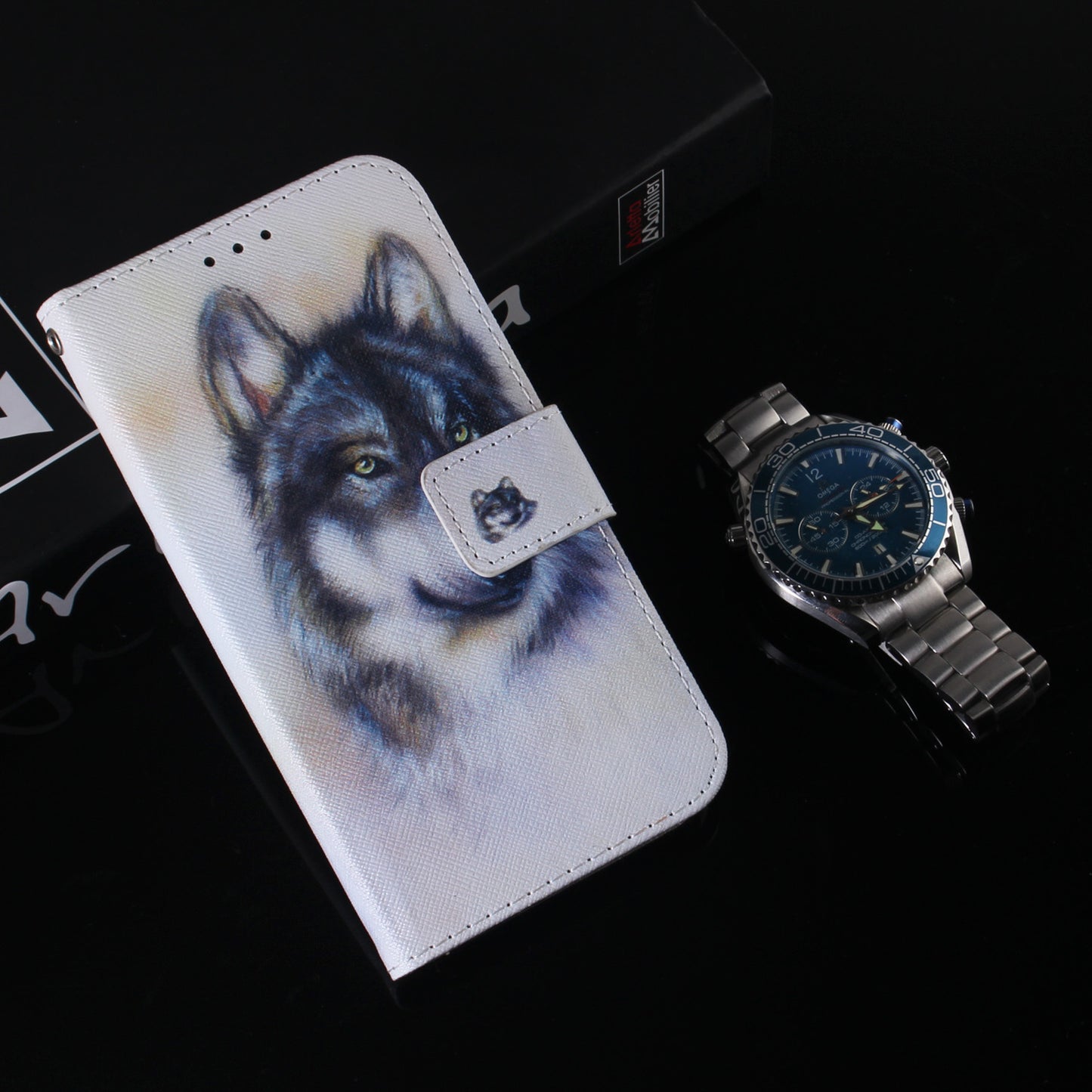 For OnePlus 11 5G Anti-fall PU Leather Phone Case Pattern Printing Stand Flip Wallet Cover with Strap - Wolf