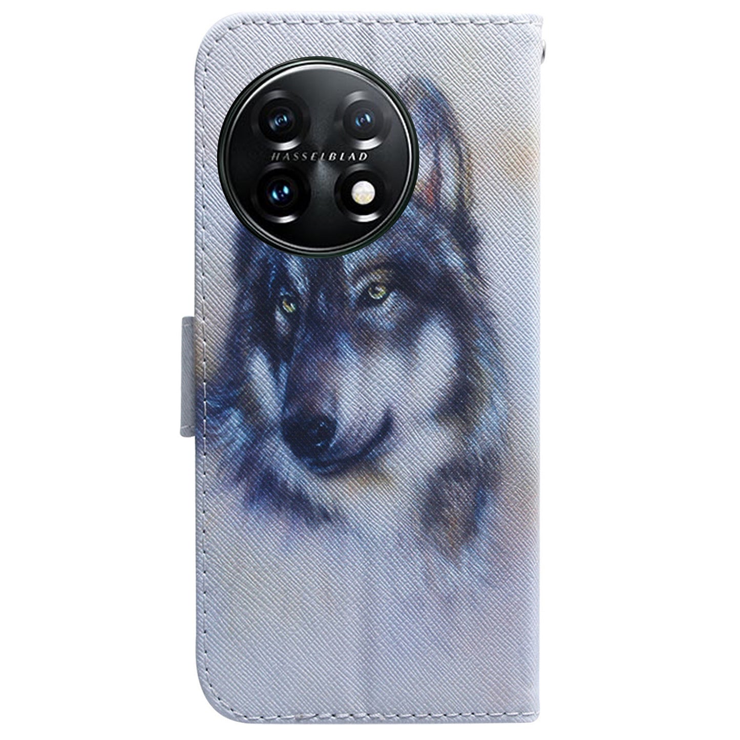 For OnePlus 11 5G Anti-fall PU Leather Phone Case Pattern Printing Stand Flip Wallet Cover with Strap - Wolf
