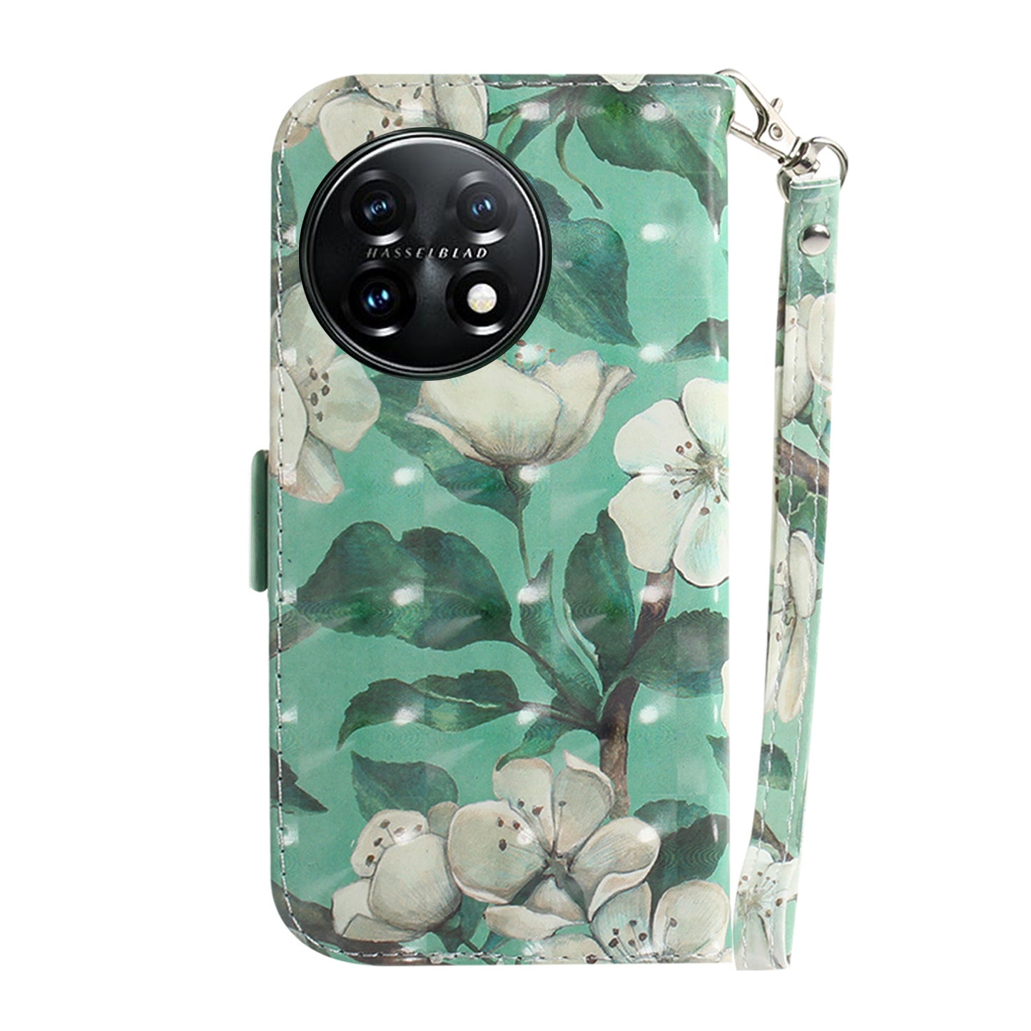 Anti-drop Cell Phone Cover for OnePlus 11 5G Pattern Printing Leather Wallet Phone Stand Case with Strap - Watercolor Flowers