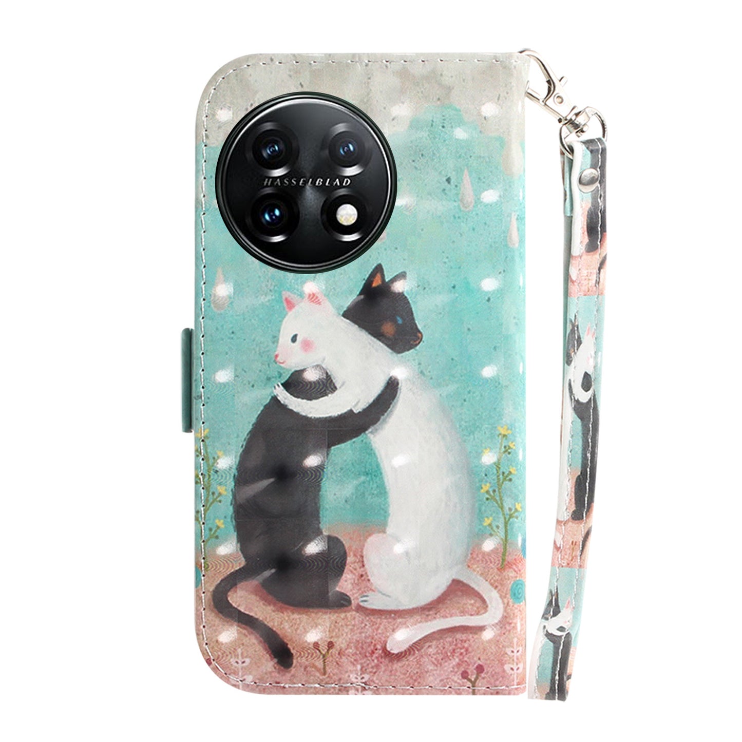 Anti-drop Cell Phone Cover for OnePlus 11 5G Pattern Printing Leather Wallet Phone Stand Case with Strap - Two Cats