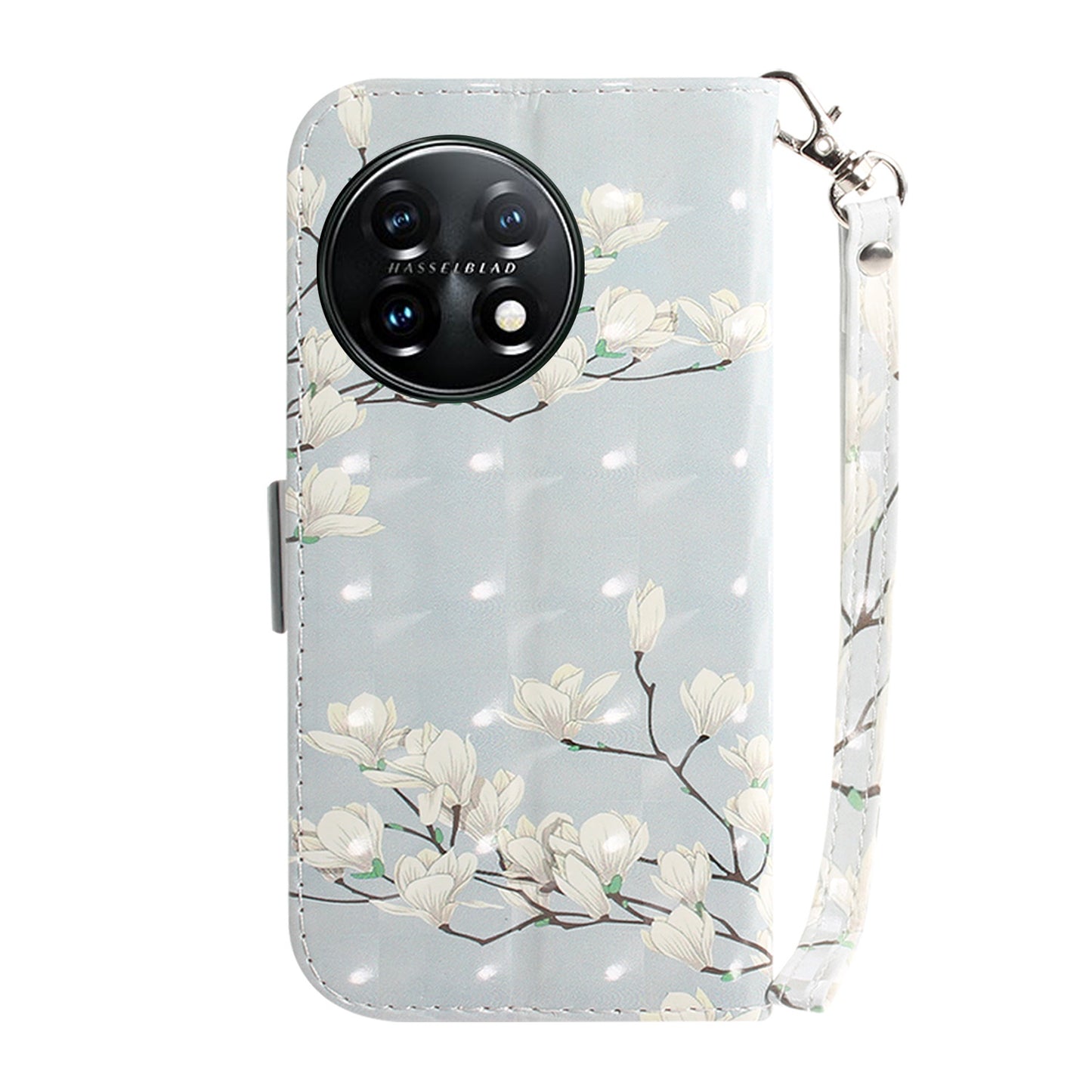 Anti-drop Cell Phone Cover for OnePlus 11 5G Pattern Printing Leather Wallet Phone Stand Case with Strap - Magnolia