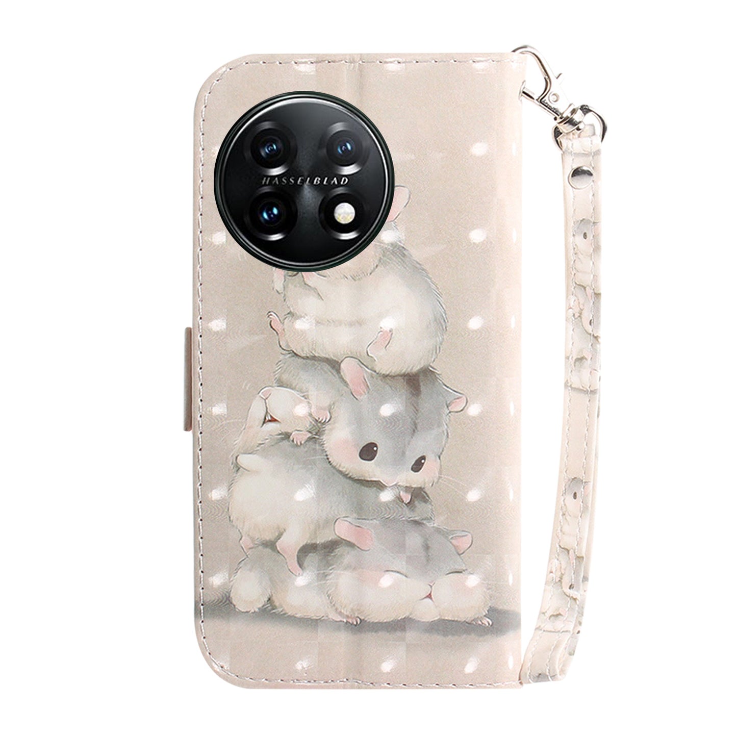 Anti-drop Cell Phone Cover for OnePlus 11 5G Pattern Printing Leather Wallet Phone Stand Case with Strap - Stacking Squirrels
