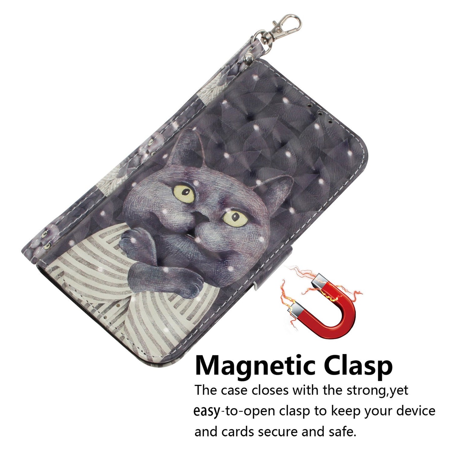 Anti-drop Cell Phone Cover for OnePlus 11 5G Pattern Printing Leather Wallet Phone Stand Case with Strap - Embracing Cat