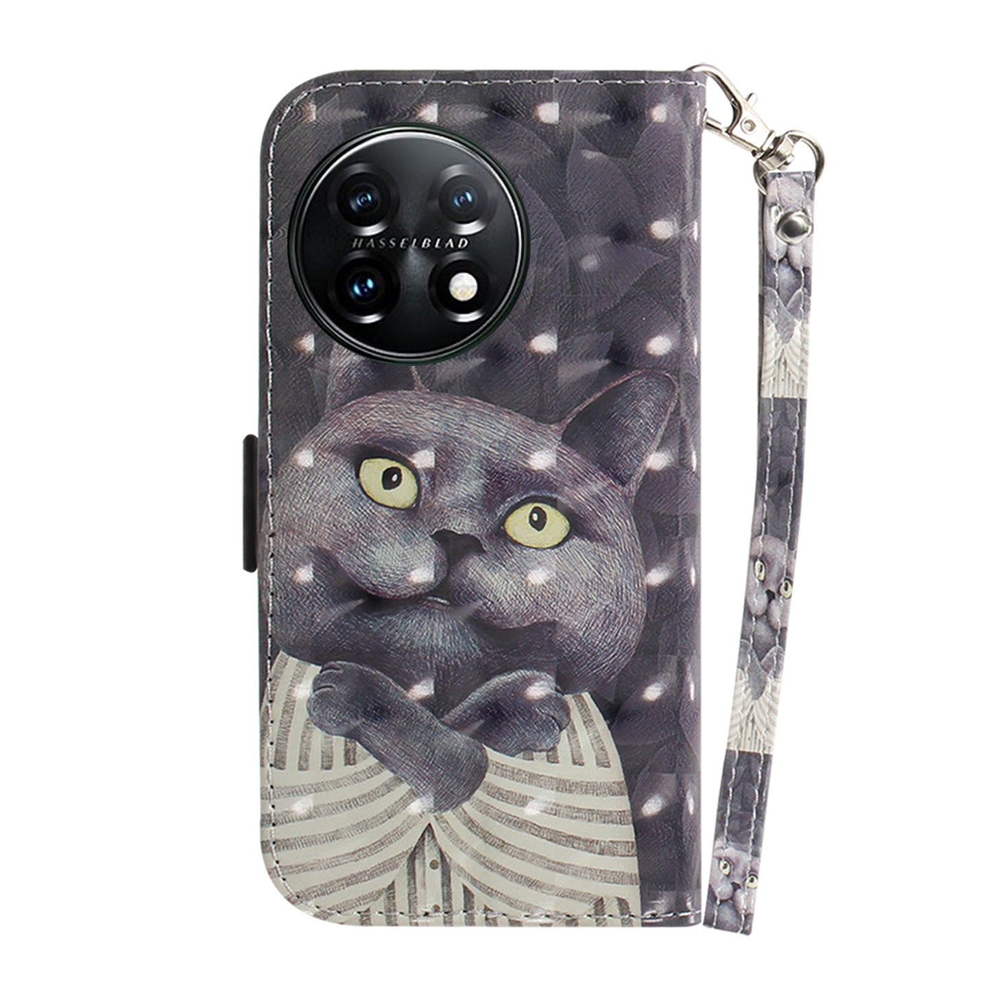 Anti-drop Cell Phone Cover for OnePlus 11 5G Pattern Printing Leather Wallet Phone Stand Case with Strap - Embracing Cat