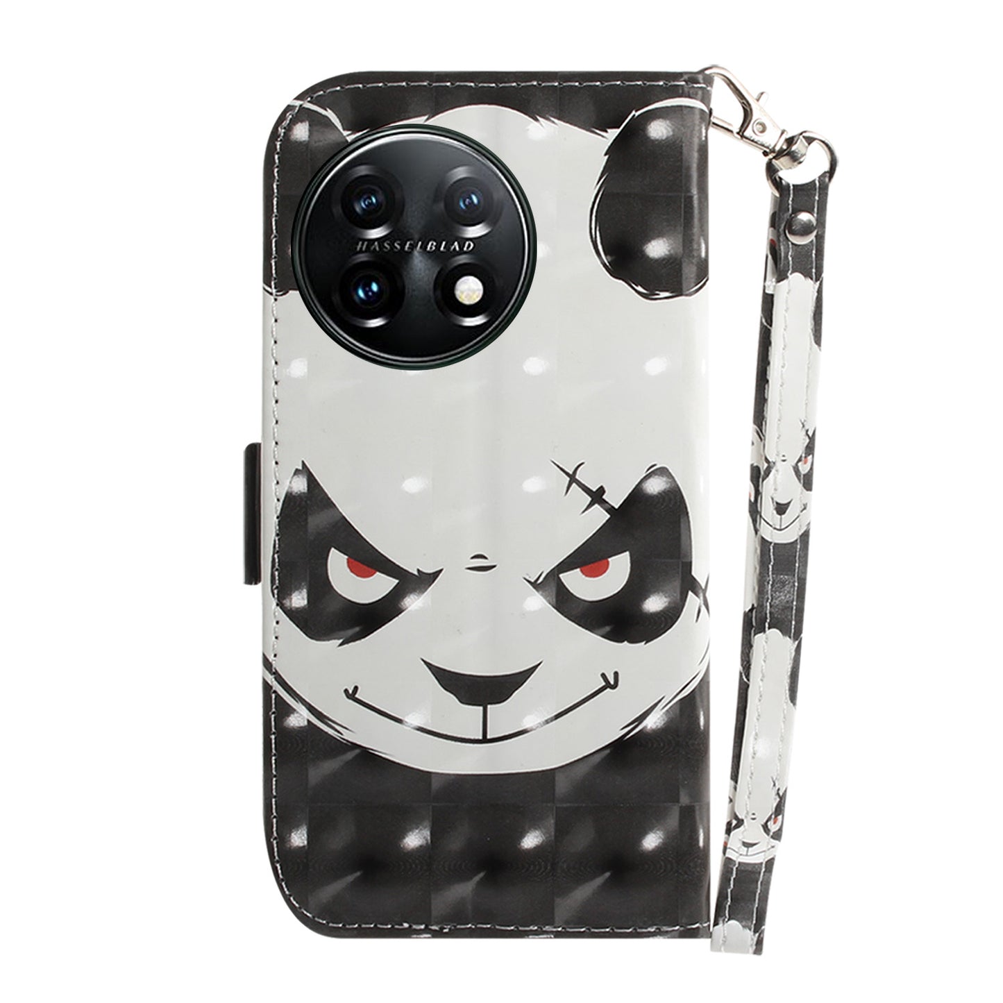 Anti-drop Cell Phone Cover for OnePlus 11 5G Pattern Printing Leather Wallet Phone Stand Case with Strap - Angry Panda