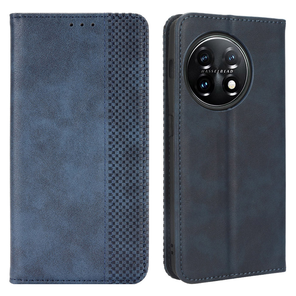 For OnePlus 11R 5G / Ace 2 5G PU Leather Wallet Phone Case Retro Magnetic Closing Stand Cover - Blue