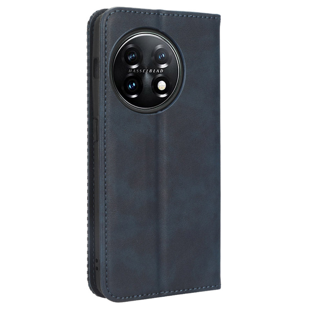 For OnePlus 11R 5G / Ace 2 5G PU Leather Wallet Phone Case Retro Magnetic Closing Stand Cover - Blue