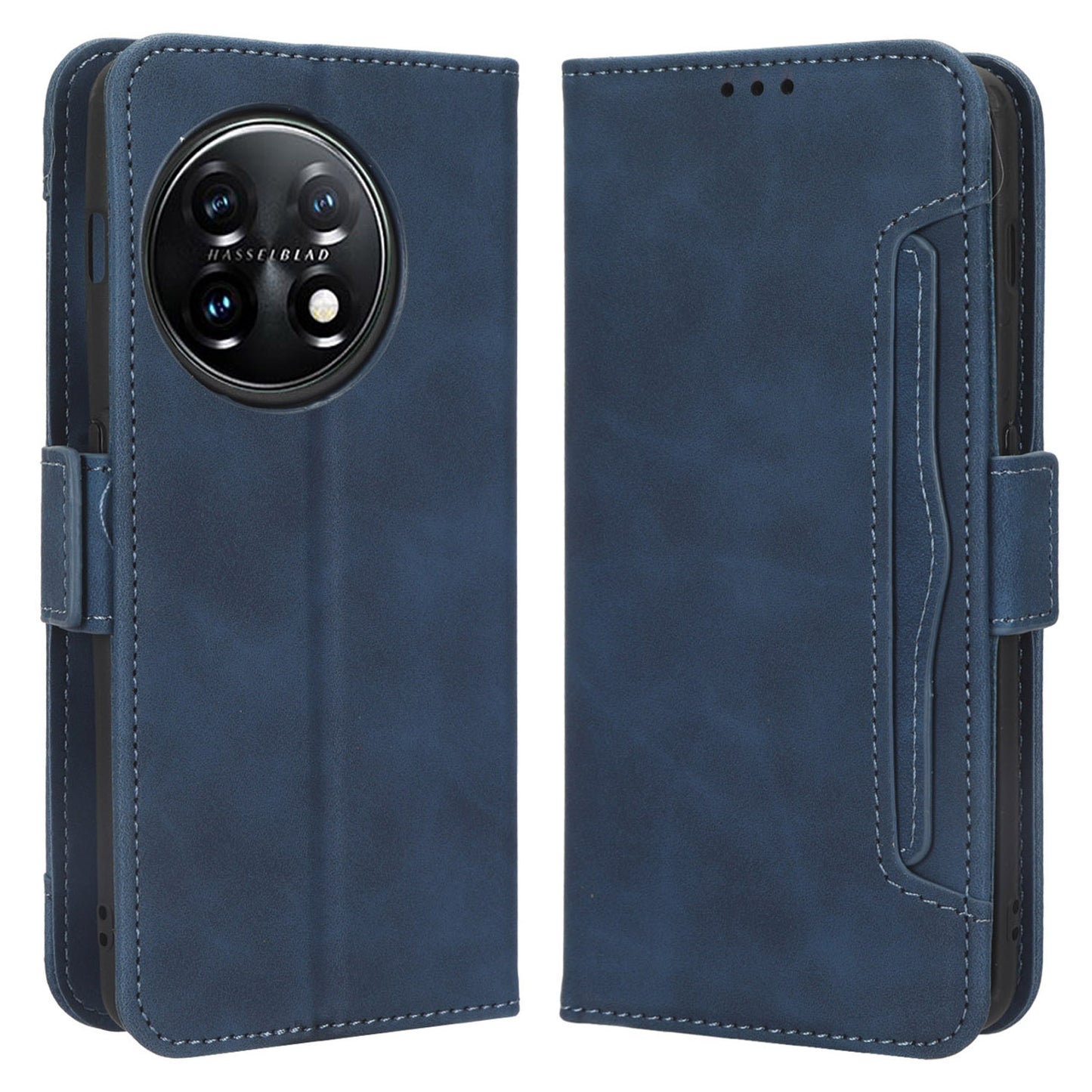 For OnePlus 11R 5G / Ace 2 5G PU Leather Stand Cover Multiple Card Slots Phone Wallet Case - Blue