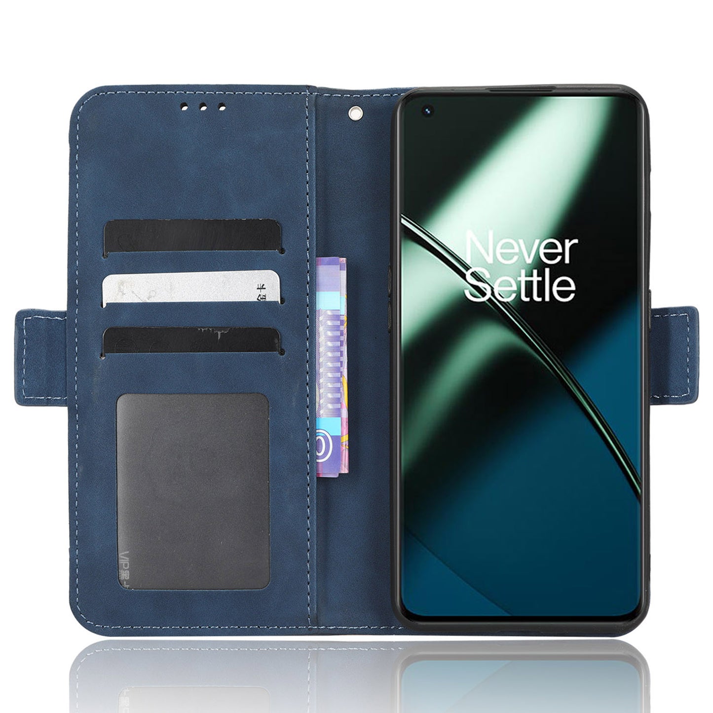 For OnePlus 11R 5G / Ace 2 5G PU Leather Stand Cover Multiple Card Slots Phone Wallet Case - Blue