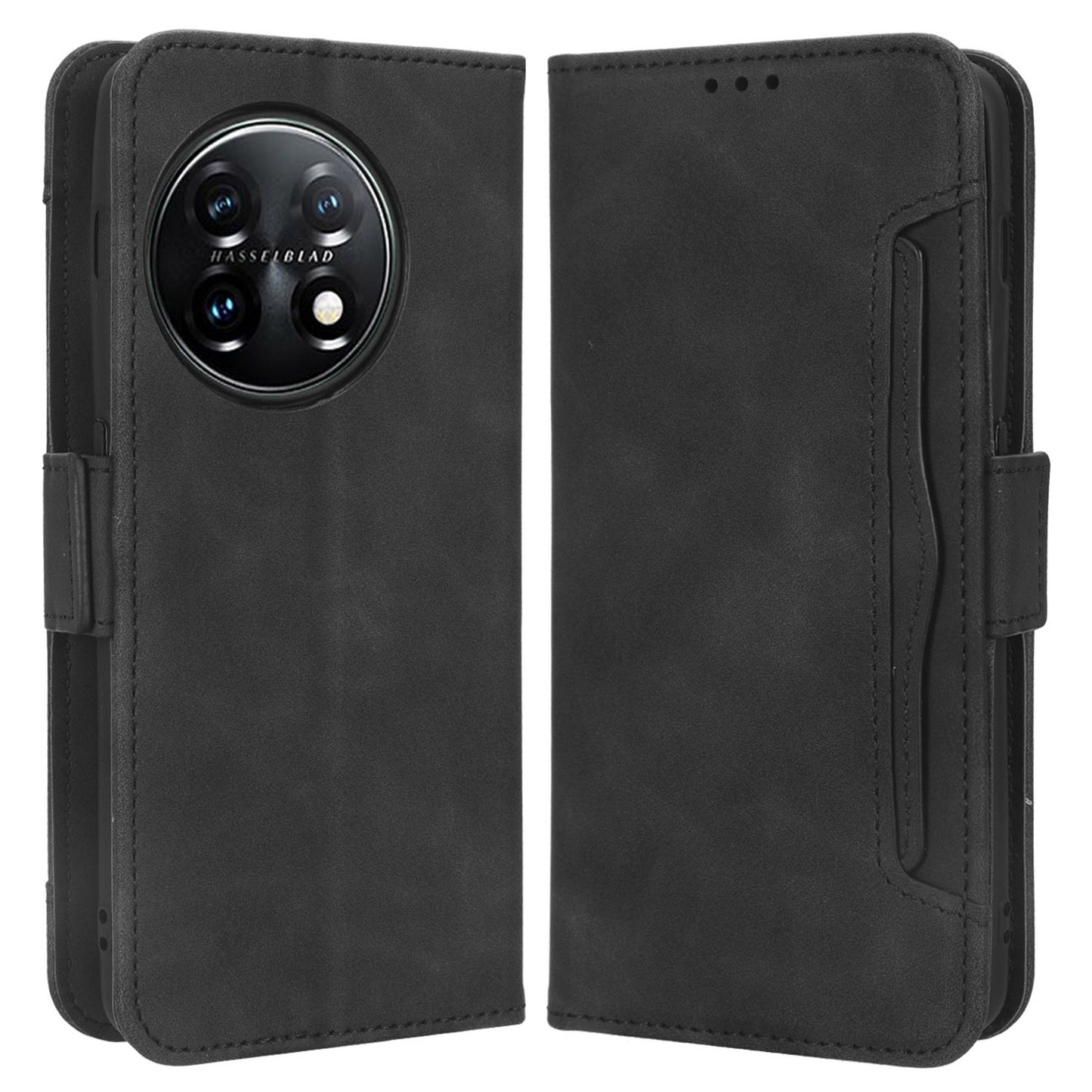 For OnePlus 11R 5G / Ace 2 5G PU Leather Stand Cover Multiple Card Slots Phone Wallet Case - Black