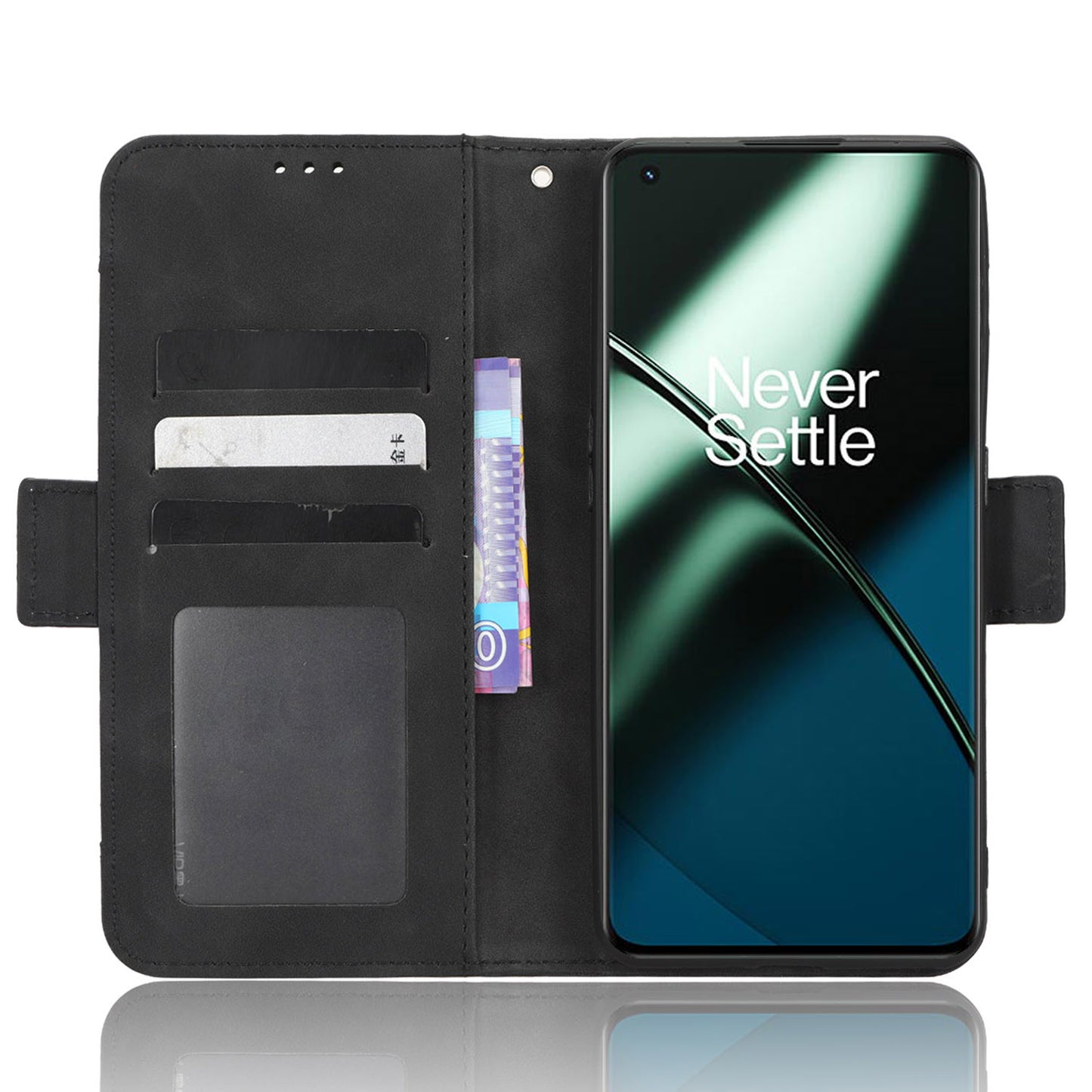 For OnePlus 11R 5G / Ace 2 5G PU Leather Stand Cover Multiple Card Slots Phone Wallet Case - Black