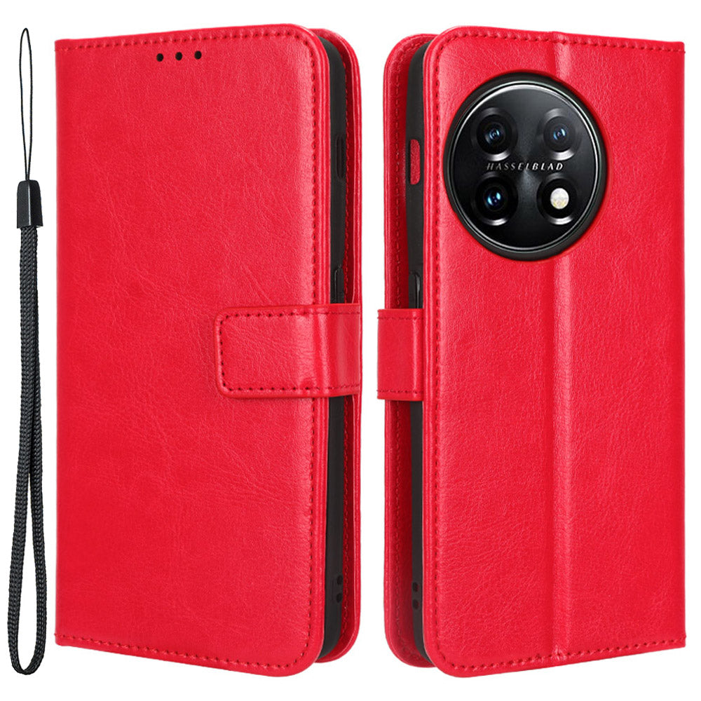 For OnePlus Ace 2 5G / 11R 5G PU Leather Wallet Flip Stand Cover Crazy Horse Texture Phone Case - Red