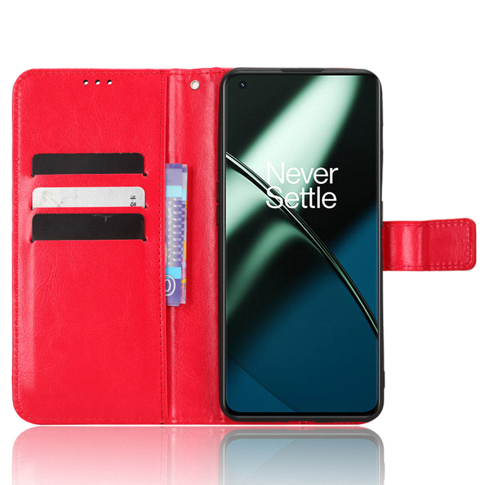 For OnePlus Ace 2 5G / 11R 5G PU Leather Wallet Flip Stand Cover Crazy Horse Texture Phone Case - Red